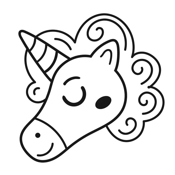 Karakter Gaya Garis Kepala Unicorn - Stok Vektor