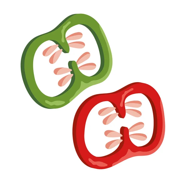 Green Red Chilli Peppers Slices Icon — Stok Vektör
