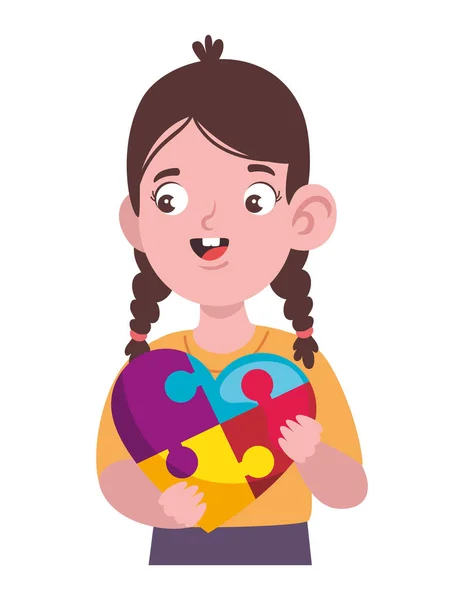 Дівчина Аутизм Характером Серцевої Головоломки — стоковий вектор