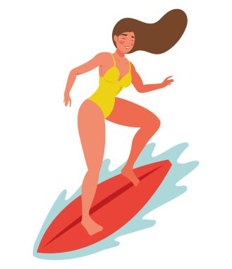 woman surfing in surfboard character