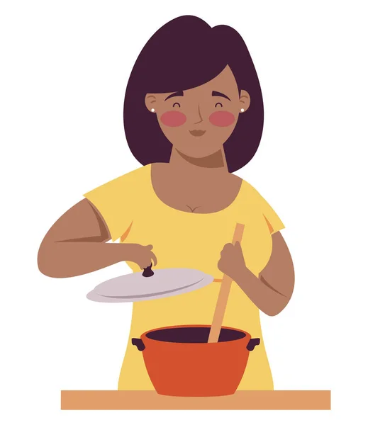 Woman Afro Cooking Pot Character — Stock Vector