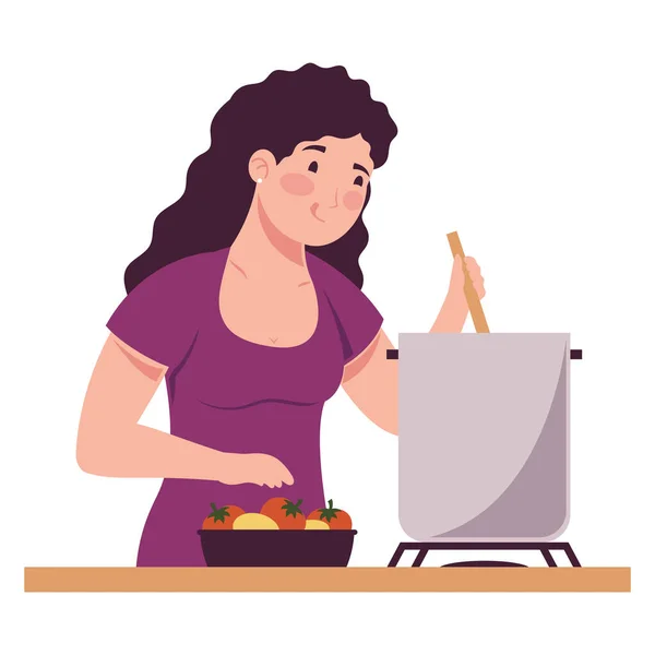 Mujer Cocinando Con Carácter Olla — Archivo Imágenes Vectoriales