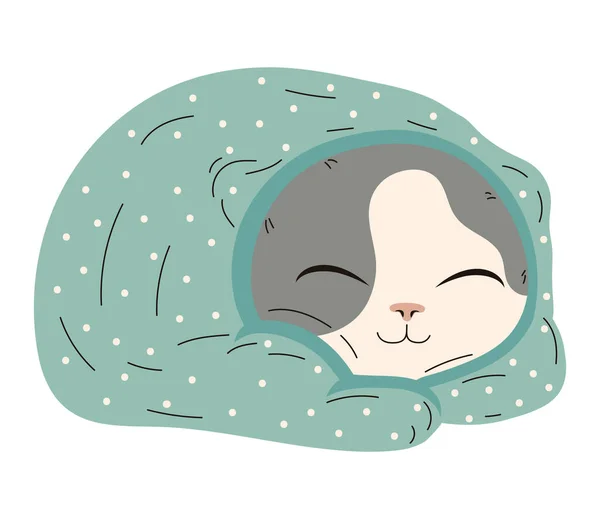 Γάτα Κοιμάται Μπλε Χαρακτήρα Κουβέρτα — Διανυσματικό Αρχείο