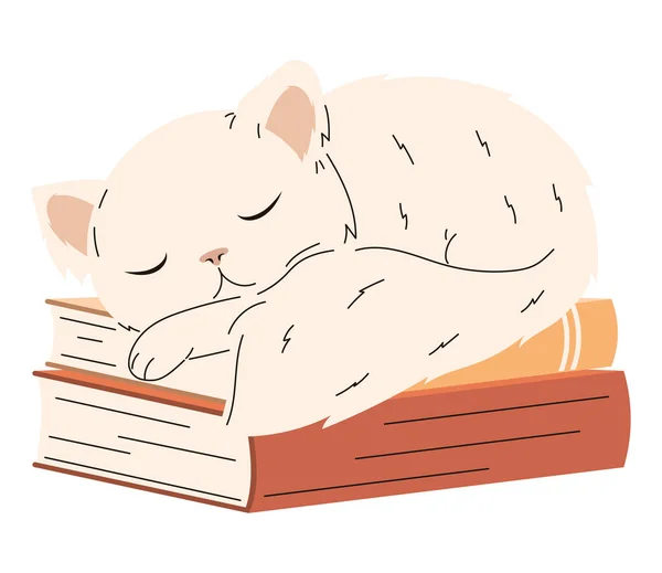 Kot Śpi Postaci Książek — Wektor stockowy