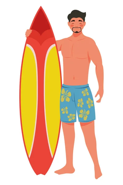 Jeune Homme Avec Caractère Planche Surf — Image vectorielle