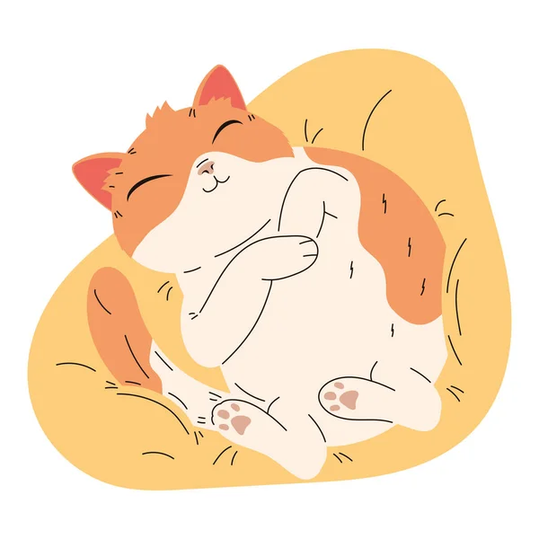 Kočka Spí Žlutém Polštáři Charakter — Stockový vektor