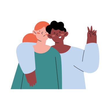 Kardeş kucaklaşması karakterlerinde ırklar arası bir çift.