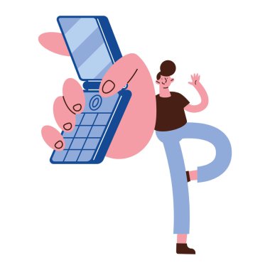 Cep telefonu cihaz teknolojisi olan adam.