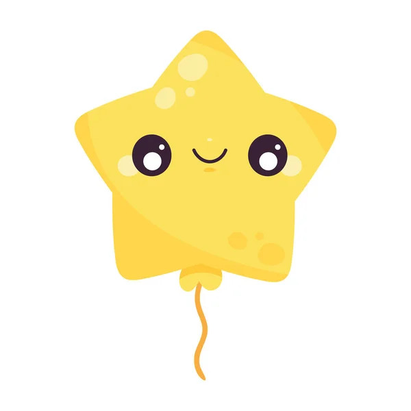Κίτρινο Μπαλόνι Ήλιο Αστέρι Kawaii Χαρακτήρα — Διανυσματικό Αρχείο