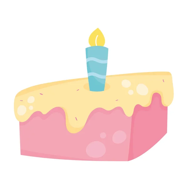 Сладкий День Рождения Кусок Торта Свечой — стоковый вектор