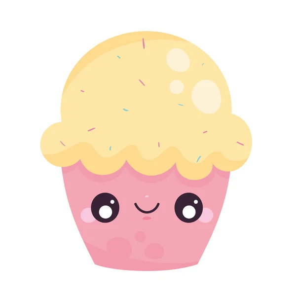 Dolce Cupcake Kawaii Personaggio Comico — Vettoriale Stock