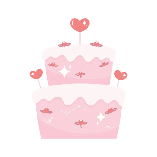 Rózsaszín Torta Szív Ikon — Stock Vector