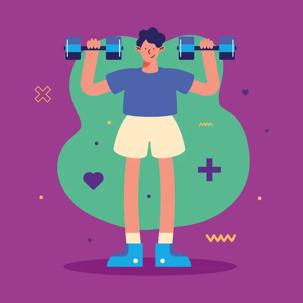 Man Lifting Dumbbells Fitness Character — Wektor stockowy