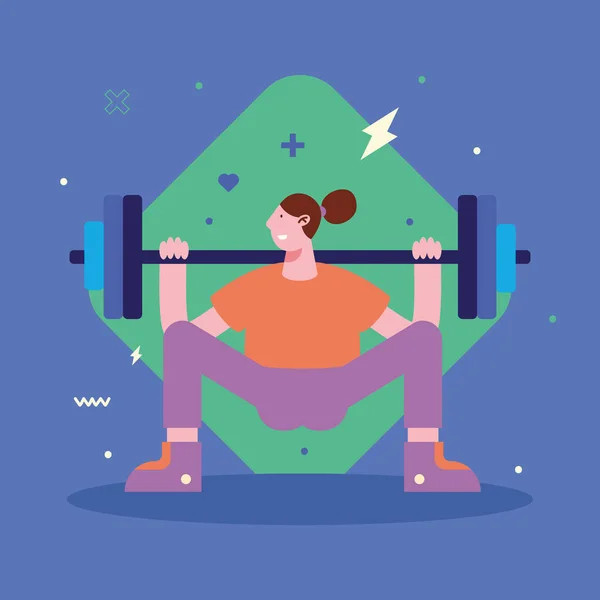 Woman Lifting Weight Fitness Character — Vector de stock