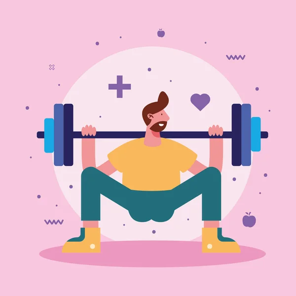 Man Lifting Weight Fitness Character — 图库矢量图片