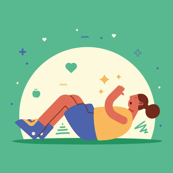 Woman Practicing Exercise Fitness Character — Vettoriale Stock