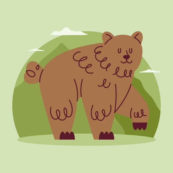 Urso Pardo Caráter Animal Selvagem — Vetor de Stock