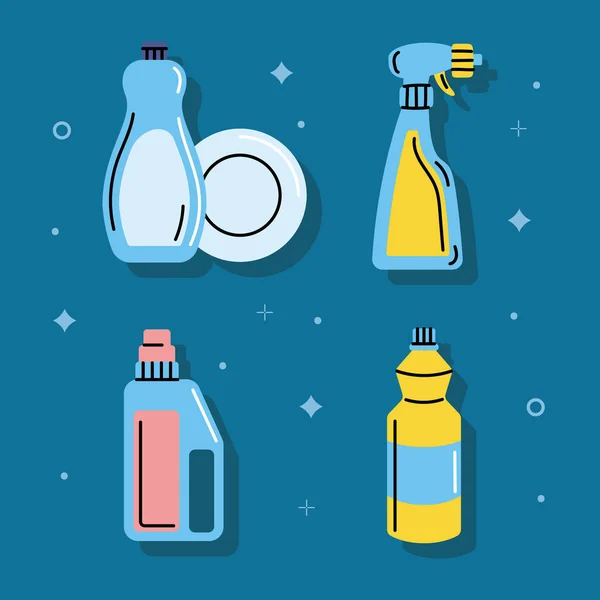 Vier Flaschen Reinigungsmittel — Stockvektor