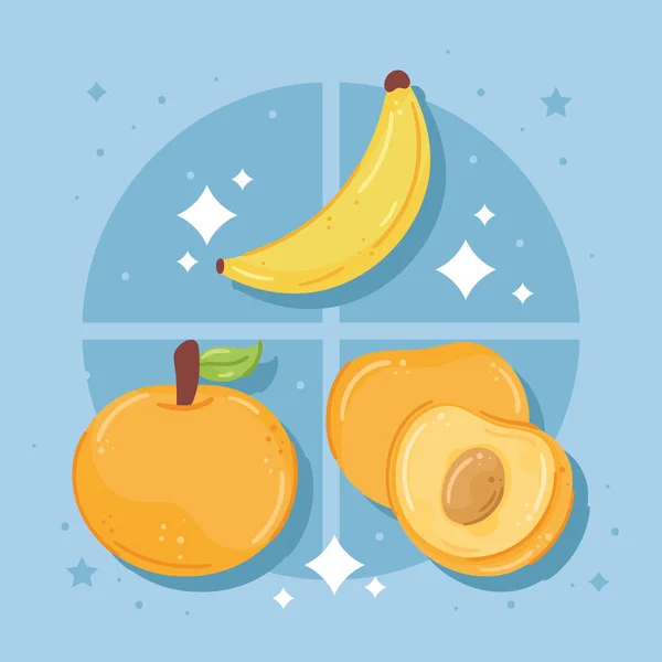 Tropische Frische Früchte Gesunde Lebensmittel Ikonen — Stockvektor