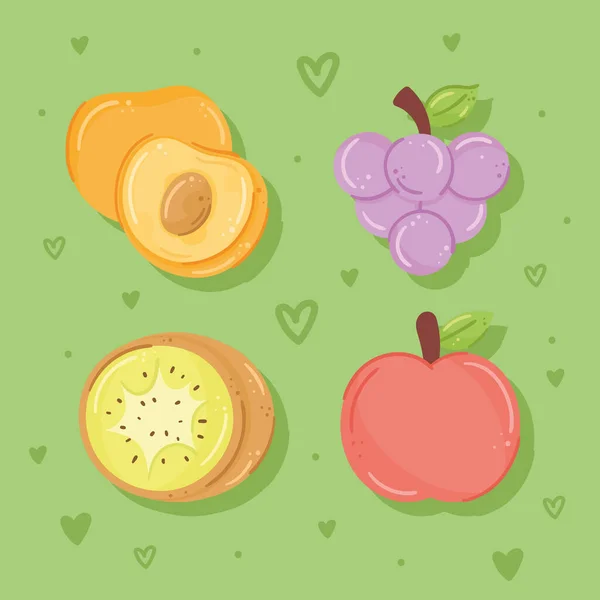 Τέσσερα Φρέσκα Φρούτα Υγιή Τρόφιμα Εικονίδια — Διανυσματικό Αρχείο
