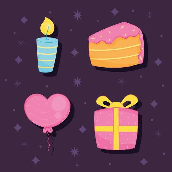 Birthday Party Celebration Set Icons — Stok Vektör