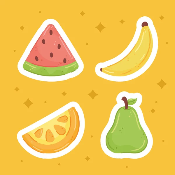 Taze Meyve Sağlıklı Yiyecek Ikonları — Stok Vektör