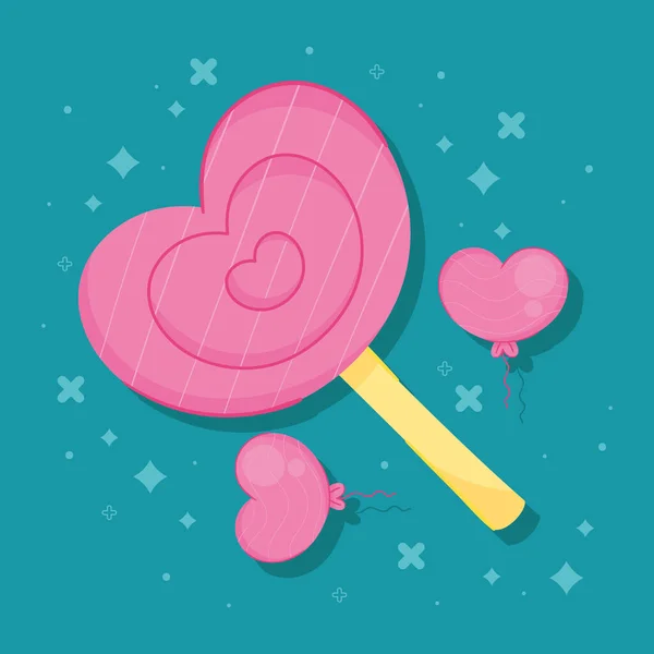 Pink Heart Lollipop Sweet Icon — 图库矢量图片
