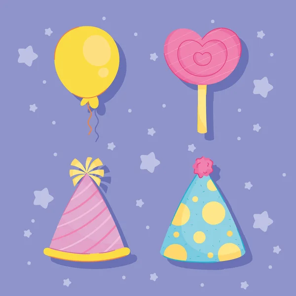 Birthday Party Four Set Icons — Stock Vector
