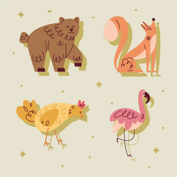 鳥や野生動物のキャラクターは — ストックベクタ