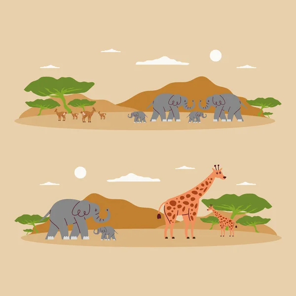 Africká Zvířata Divoké Znaky Scéna — Stockový vektor