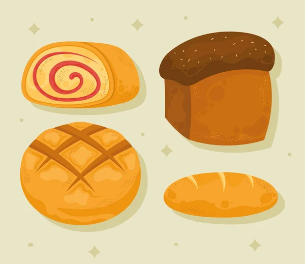 Four Different Pastry Products Icons — Stock Vector