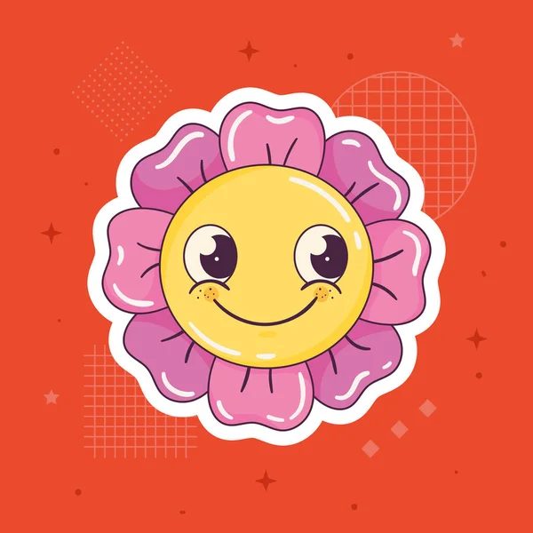 Рожева Квітка Посміхається Іконка Ретро Стилю — стоковий вектор