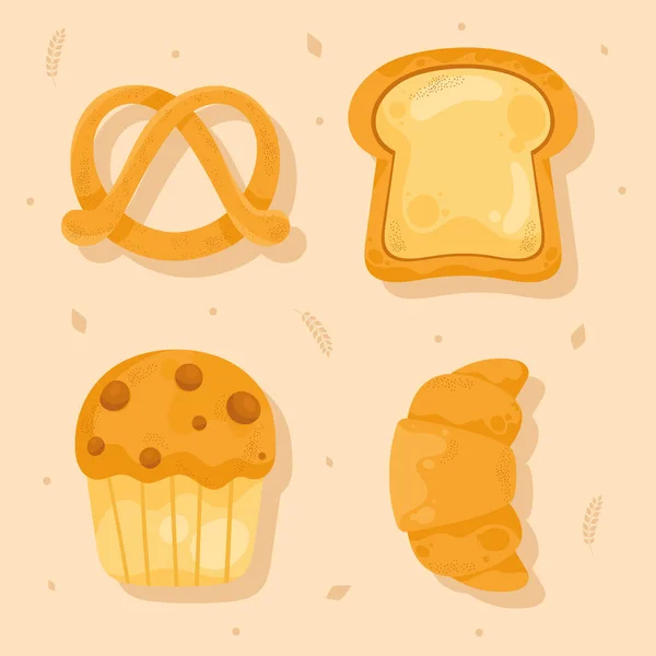 Delicious Pastry Products Set Icons — Stock Vector
