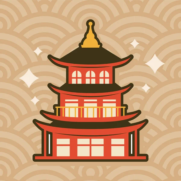 Japanese Red Pagoda Facade Icon — Stock Vector