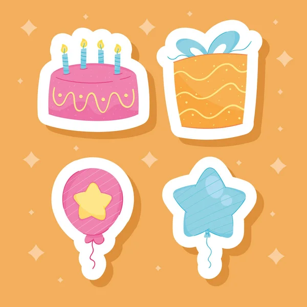 Four Birthday Celebration Set Icons — Stockvektor