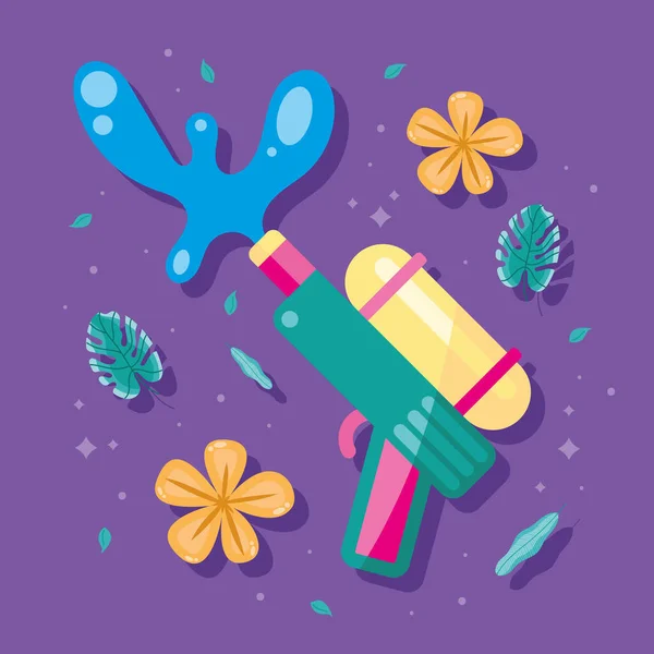Songkran水枪玩具和花卉图标 — 图库矢量图片