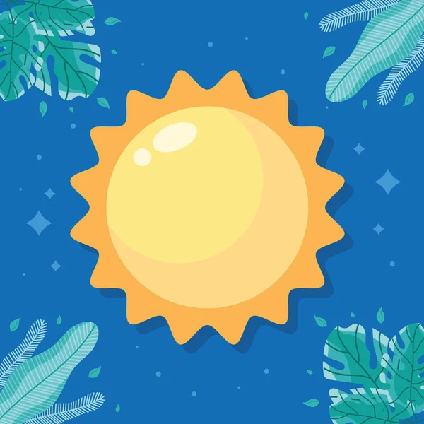 Saison Été Soleil Avec Feuilles — Image vectorielle