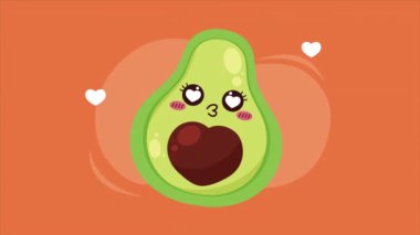 Taze avokado sebzeli kawaii karakter animasyonu, 4k video animasyonu