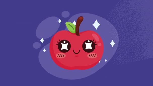 Fruta Fresca Manzana Kawaii Animación Personajes Video Animado — Vídeo de stock