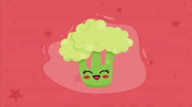 Taze brokoli sebze kawaii karakter animasyonu, 4k video animasyonu