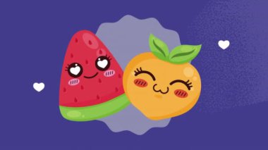 Karpuz ve mango kawaii karakterleri, 4k video animasyonu