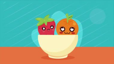 turuncu ve çilekli kawaii karakterleri, 4k video animasyonu