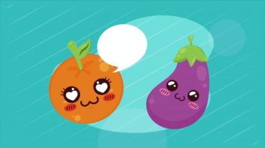 turuncu ve patlıcan kawaii karakterleri, 4k video animasyonu