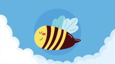 Arı böceği uçan hayvan karakteri, 4k video animasyonu
