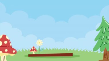 Mantar bitkisi ve çiçek bahçesi, 4k video animasyonu