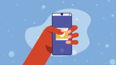 Akıllı telefon aygıtı animasyonu ile el, 4k video animasyonu