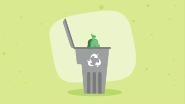 Gri çöp tenceresi ekoloji animasyonu, 4k video animasyonu