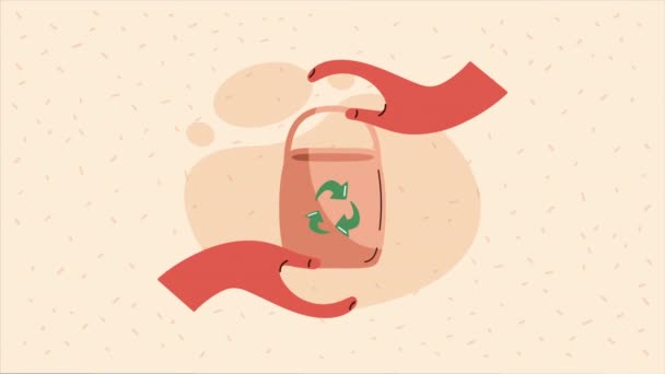 Saco Ecológico Con Flechas Reciclaje Video Animado — Vídeos de Stock