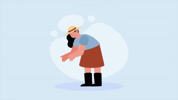 Agricultor Mulher Trabalhadora Personagem Animação Vídeo Animado — Vídeo de Stock