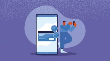 akıllı telefon aygıtı ve kredi kartı, 4k video animasyonu